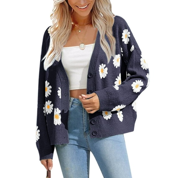 Sherrylily Women Floral Print Cardigan Knitted Long Sleeve Fashion Sweaters
