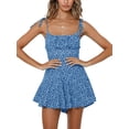 thumbnail image 1 of Sherrylily Women Floral Wide Leg Rompers Spaghetti Strap Tie Ruffle Short Jumpsuits Summer, 1 of 4