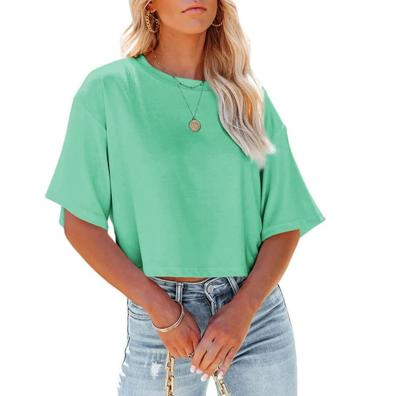 Sherrylily Women Half Sleeve Cropped T Shirt Crop Tops Casual Summer Tees