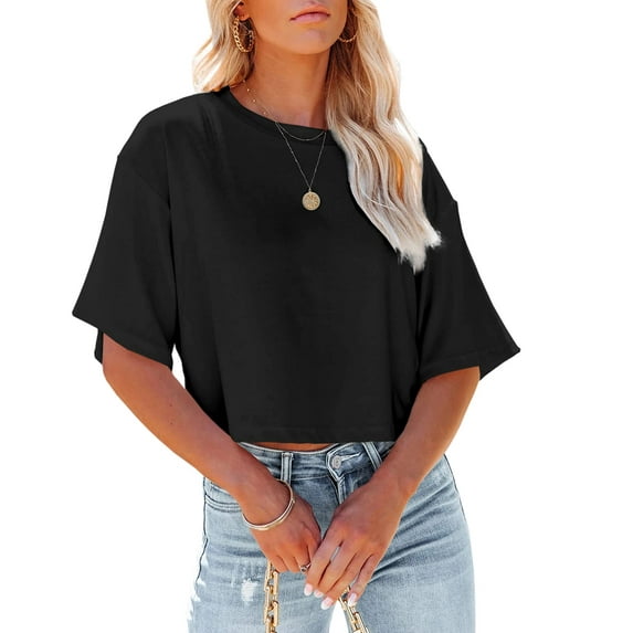 Sherrylily Women Half Sleeve Cropped T Shirt Crop Tops Casual Summer Tees