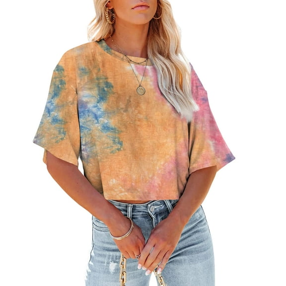 Sherrylily Women Half Sleeve Cropped Tie Dye T Shirt Crop Tops Casual Summer Tees