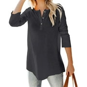 Sherrylily Women Henley T Shirt Button Up V Neck Tunic Top Casual Tees
