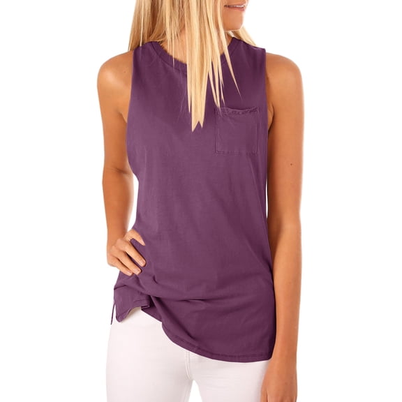 Sherrylily Women High Neck Cami Tank Top Summer Sleeveless T Shirts Plain Pocket Tunic Blouses