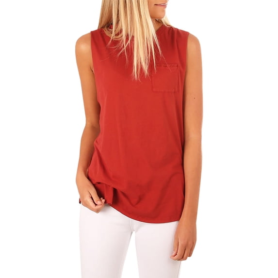 Sherrylily Women High Neck Cami Tank Top Summer Sleeveless T Shirts Plain Pocket Tunic Blouses