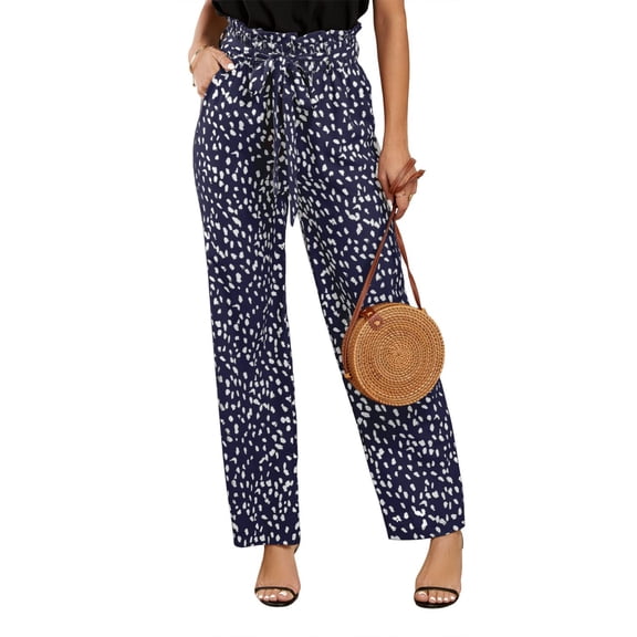 Sherrylily Women High Waisted Palazzo Pants Belted Wide Leg Long Trousers with Pockets