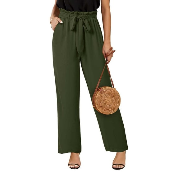 Sherrylily Women High Waisted Palazzo Pants Belted Wide Leg Long Trousers with Pockets