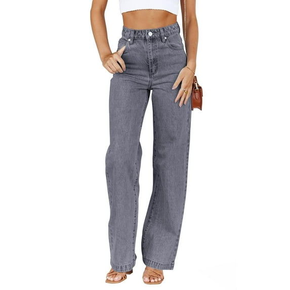Sherrylily Women Jeans Mid Waisted Straight Loose Stretchy Tummy Control Pants