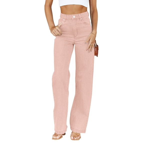 Sherrylily Women Jeans Mid Waisted Straight Loose Stretchy Tummy Control Pants