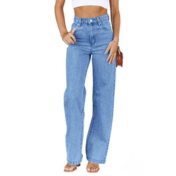 Sherrylily Women Jeans Mid Waisted Straight Loose Stretchy Tummy Control Pants