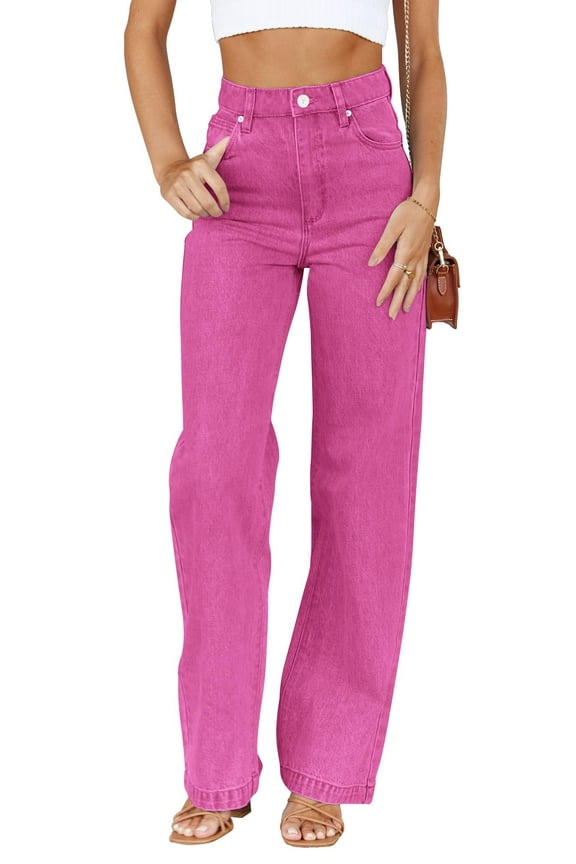 Women Jeans Mid Waisted Straight Loose Stretchy Tummy Control Pants