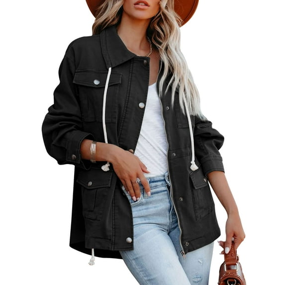 Sherrylily Women Lightweight Military Jacket Zip Up Buttons Utility Coat Outwear With Pockets