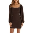 thumbnail image 1 of Sherrylily Women Long Sleeve Dresses Square Neck Mesh Bodycon Mini Dress, 1 of 7