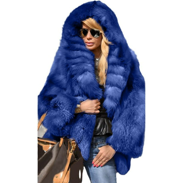 Sherrylily Women Long Sleeve Faux Fur Coat Hooded Warm Luxury Casual ...
