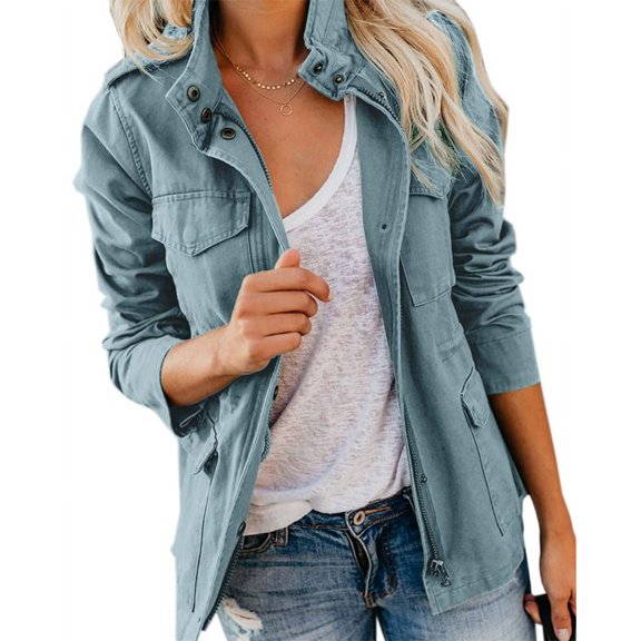 Sherrylily Women Military Anorak Utility Coat Casual Zip Up Lightweight Jacket with Pockets