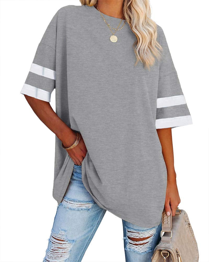 Sherrylily Women Oversized T Shirts Loose Half Sleeve Tee Color Block ...