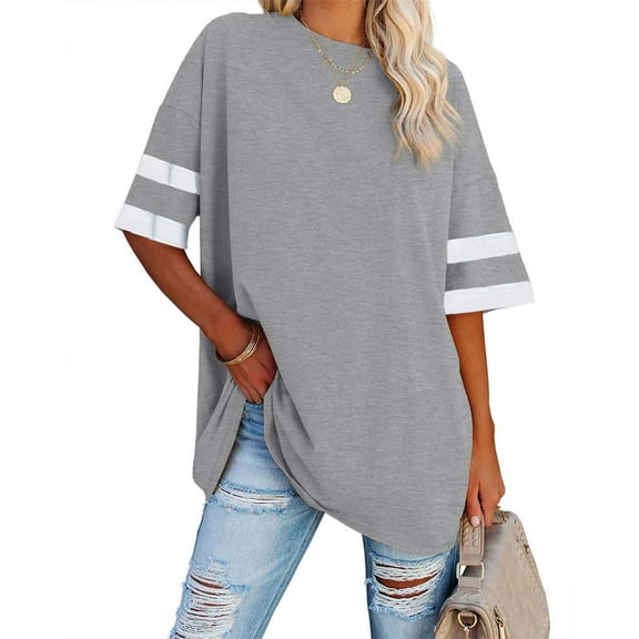 Sherrylily Women Oversized T Shirts Loose Half Sleeve Tee Color Block Casual Tops S-2XL