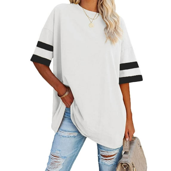 Sherrylily Women Oversized T Shirts Loose Half Sleeve Tee Color Block Casual Tops S-2XL