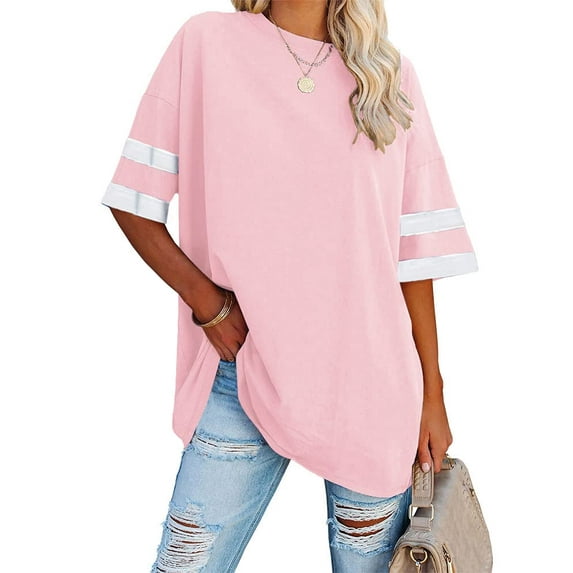 Sherrylily Women Oversized T Shirts Loose Half Sleeve Tee Color Block Casual Tops S-2XL
