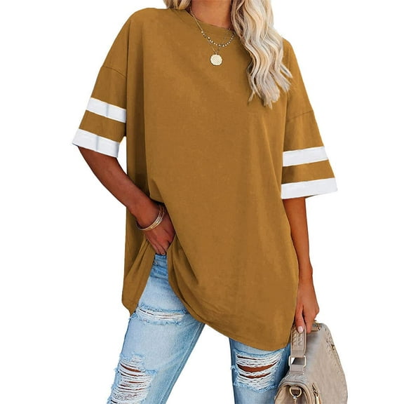 Sherrylily Women Oversized T Shirts Loose Half Sleeve Tee Color Block Casual Tops S-2XL