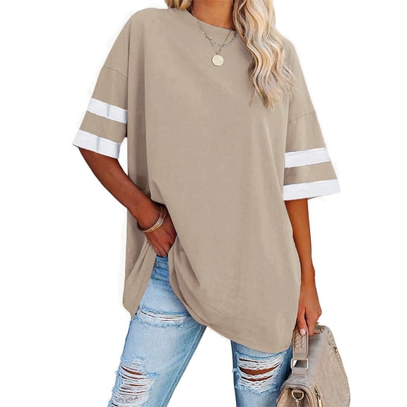 Sherrylily Women Oversized T Shirts Loose Half Sleeve Tee Color Block Casual Tops S-2XL