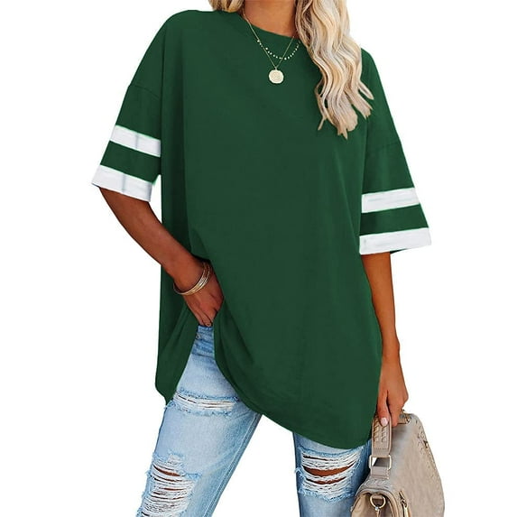 Sherrylily Women Oversized T Shirts Loose Half Sleeve Tee Color Block Casual Tops S-2XL