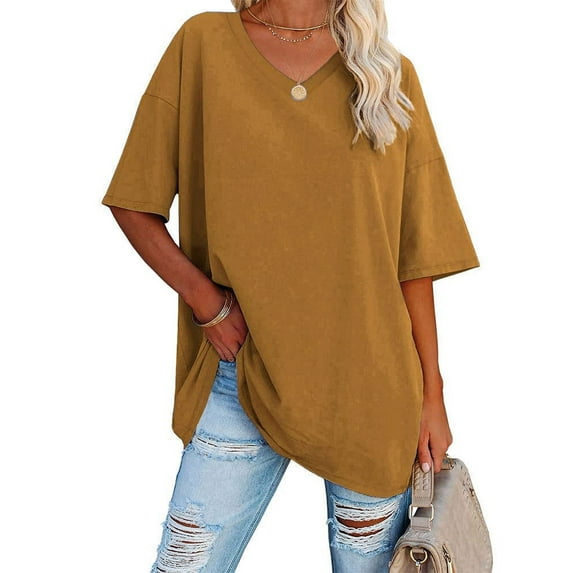 Sherrylily Women Oversized T Shirts Tees Half Sleeve V Neck Comfy Tunic Top