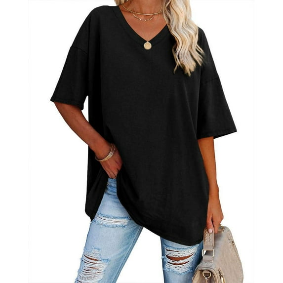 Sherrylily Women Oversized T Shirts Tees Half Sleeve V Neck Comfy Tunic Top