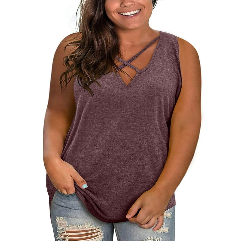 Sherrylily Women Plus Size Tank Tops Summer Sleeveless Criss Cross