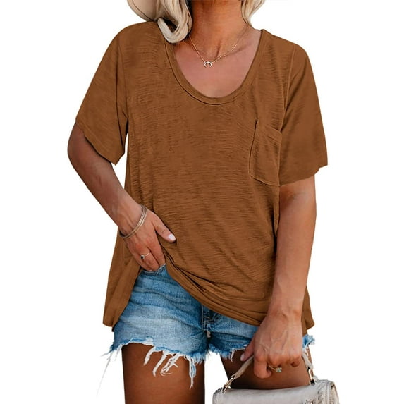 Sherrylily Women Plus Size Tunic Short Sleeve Soft Loose Shirts Summer Casual Tops with Pocket L-5XL