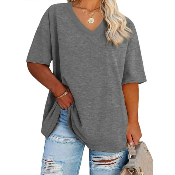 Sherrylily Women Plus Size V Neck T Shirts Half Sleeve Tees Loose Fit Tunic Casual Tops XL-5XL