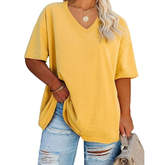 Sherrylily Women Plus Size V Neck T Shirts Half Sleeve Tees Loose Fit Tunic Casual Tops XL-5XL
