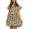 thumbnail image 1 of Sherrylily Women Ruffles Boho Floral Printed Swing Casual Short Mini T-Shirt Dress, 1 of 2