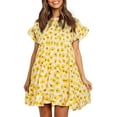 thumbnail image 1 of Sherrylily Women Ruffles Boho Floral Printed Swing Casual Short Mini T-Shirt Dress, 1 of 2
