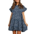 thumbnail image 1 of Sherrylily Women Ruffles Boho Floral Printed Swing Casual Short Mini T-Shirt Dress, 1 of 3