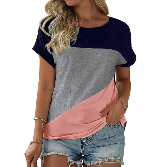 Sherrylily Women Short Sleeve Color BlockTops Casual Summer Fashion T-Shirt