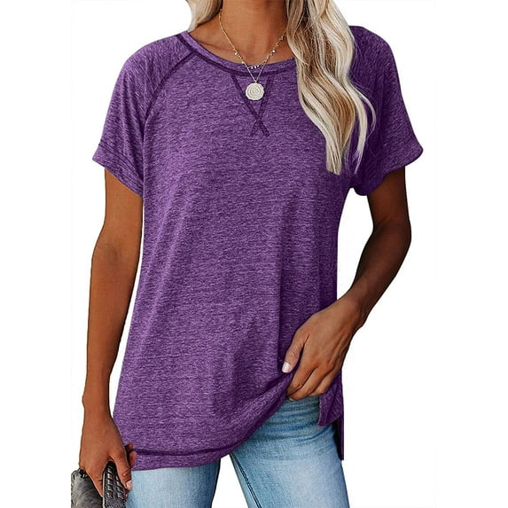 Sherrylily Women Short Sleeve Crewneck T Shirts Side Split Tees Casual Loose Fit Tops S-2XL