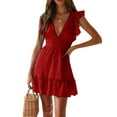 thumbnail image 1 of Sherrylily Women Summer Dresses V Neck Sexy Smocked Polka Dot Ruffle Mini Flounce Dress, 1 of 4