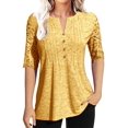 thumbnail image 1 of Sherrylily Women Summer Pleated Button Hollow Sleeve T-Shirt V-Neck Casual Short Sleeve Tops, 1 of 4