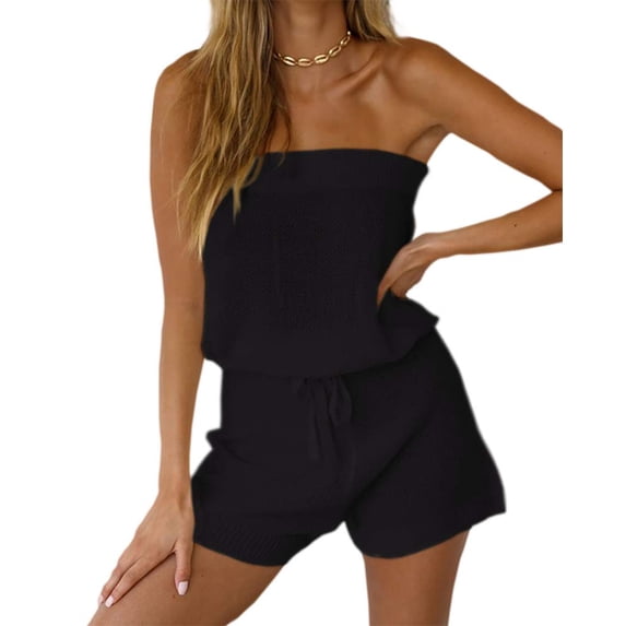 Sherrylily Women Summer Romper Loose Sleeveless Off Shoulder Elastic Waist Two Piece Outfits