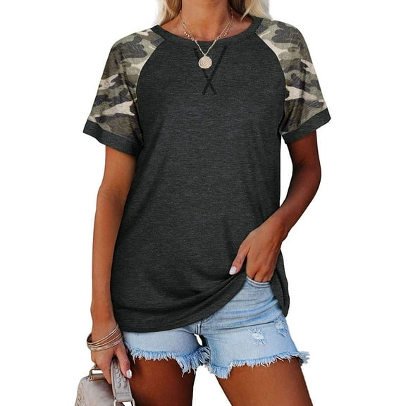 Sherrylily Women T Shirt Camouflage Short Sleeve T-Shirt Tunic Casual Loose Tops