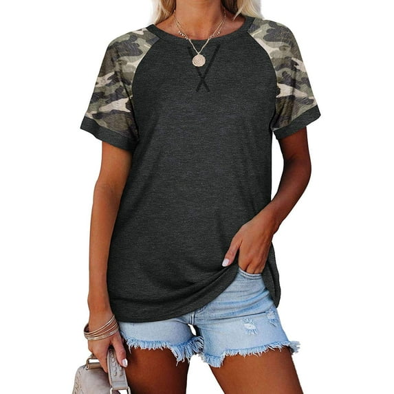 Sherrylily Women T Shirt Camouflage Short Sleeve T-Shirt Tunic Casual Loose Tops