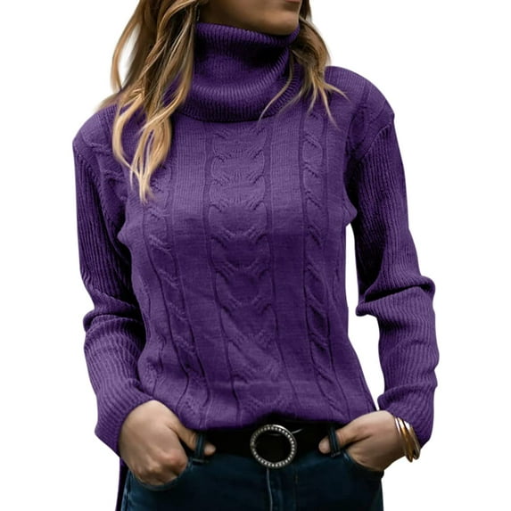 Sherrylily Women Turtleneck Sweaters Long Sleeve Cable Knit Jumper Pullover