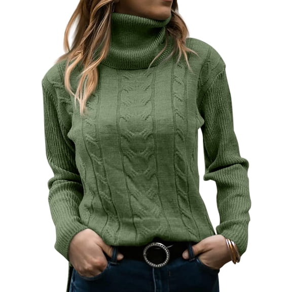 Sherrylily Women Turtleneck Sweaters Long Sleeve Cable Knit Jumper Pullover