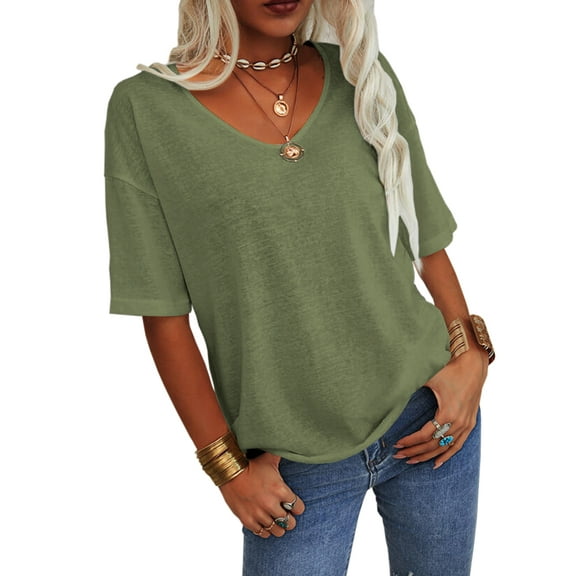 Sherrylily Women V-Neck Half Sleeves Oversized T Shirt Casual Loose Basic Tops