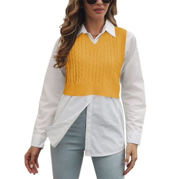 Sherrylily Women V-Neck Knit Sweater Vest Argyle Plaid Preppy Style Sleeveless Crop Tank Tops