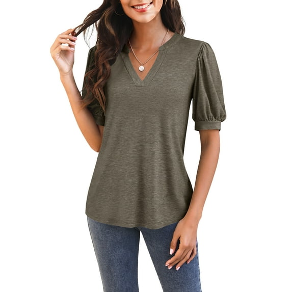 Sherrylily Women V Neck T Shirts Casual Puff Sleeve Loose Summer Tops