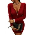thumbnail image 1 of Sherrylily Women Zipper Sweater Dress Casual Slim Sweater Dress Long Sleeve Mini V-Neck Dresses, 1 of 6