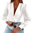 thumbnail image 1 of Sherrylily Womens Business Casual Summer Long Sleeve Silk Button Down V Neck Chiffon Blouse, 1 of 6