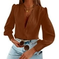 thumbnail image 1 of Sherrylily Womens Business Casual Summer Long Sleeve Silk Button Down V Neck Chiffon Blouse, 1 of 5