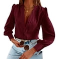 thumbnail image 1 of Sherrylily Womens Business Casual Summer Long Sleeve Silk Button Down V Neck Chiffon Blouse, 1 of 6